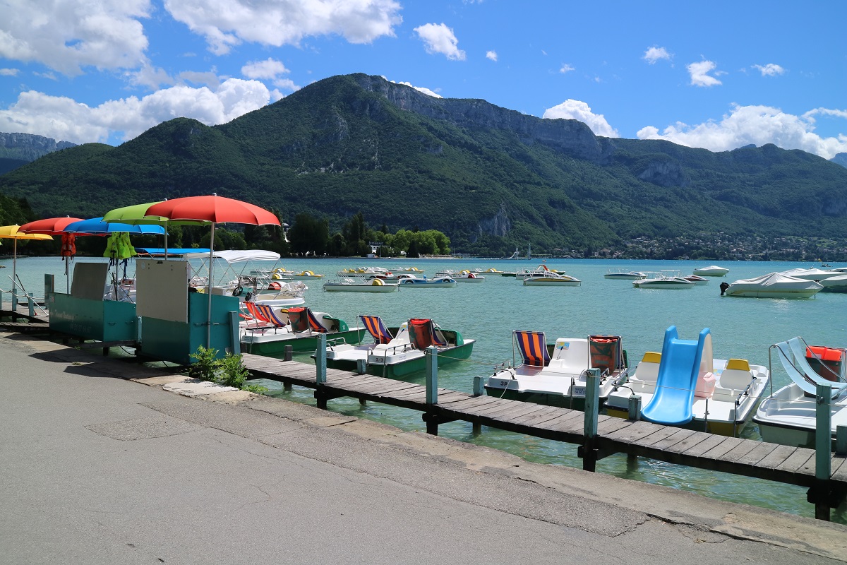 boats and pedaloes for hire on Lake Annecy
